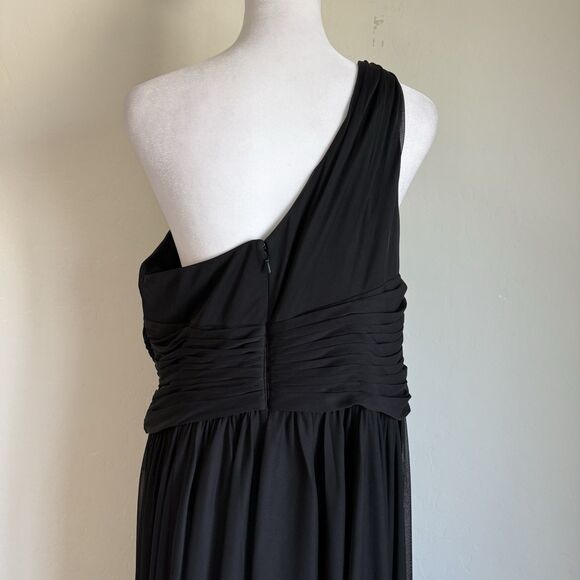 Davids Bridal As Is Mesh Dress Black One Shoulder  Chiffon Gown Bridesmaid Sz 12 - Picture 9 of 16